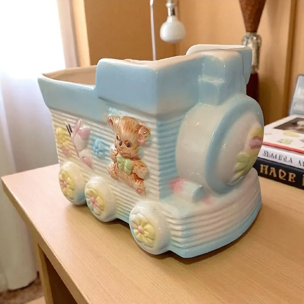 Vintage Baby Planter Decor Vase Ceramic Train Bear Butterfly‎ Colorful Large MCM